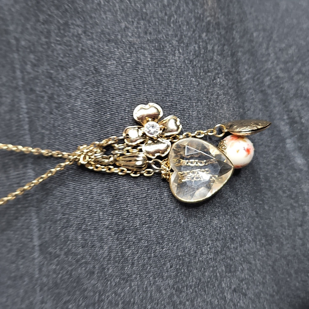 Chic Goldtone Hearts & FlowersCharm Necklace - Picture 4 of 5